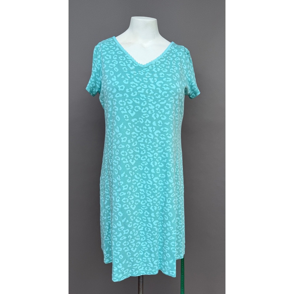 NorthStyle Knit Dress‎ Womens Medium Aqua Blue Leopard Print Lace V-Neck Cotton